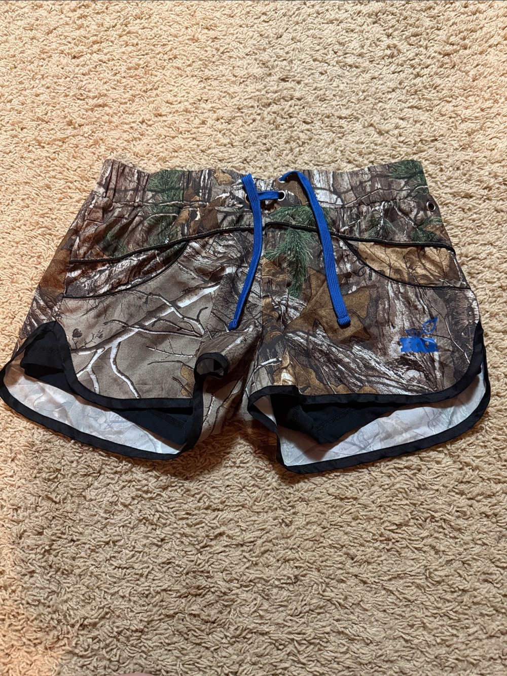 Realtree Camo Athletic Shorts with Blue Drawstring